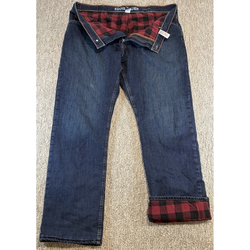 Eddie Bauer Flannel Lined Plaid Jeans Men's 40x32 Straight Fit Outdoor Farm Warm